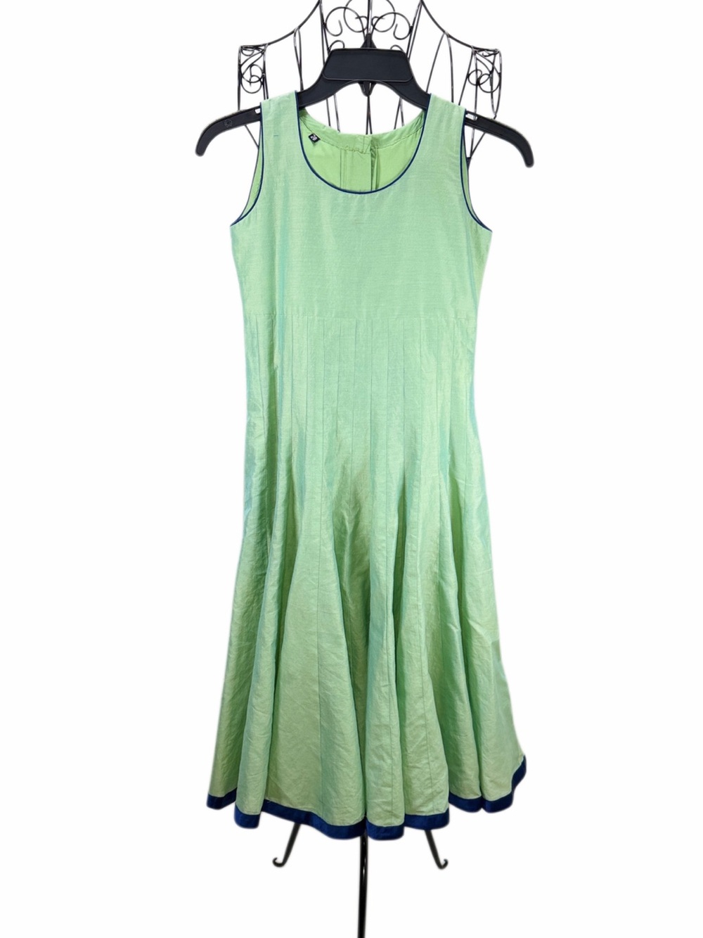 Source Unknown Light Green Midi Dress with Navy Trim